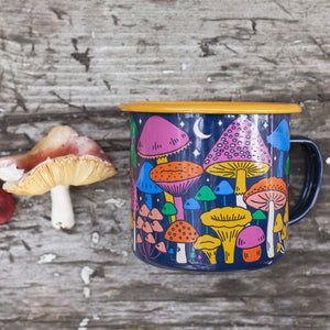 Enamel Coffee & Camp Mug | Midnight Mushroom | 16 Oz | Fungi