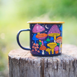 Enamel Coffee & Camp Mug | Midnight Mushroom | 16 Oz | Fungi