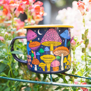 Enamel Coffee & Camp Mug | Midnight Mushroom | 16 Oz | Fungi