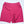A pair of women's athletic shorts in a dusty rose pink color, laid flat on a white surface with the tips of light-colored sneakers visible at the bottom edge.
