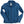 A heathered blue zip-up hoodie jacket laid flat on a light off-white background. The jacket features a high collar, a full-length front zipper, zippered hand pockets, and a white brand label inside the collar.